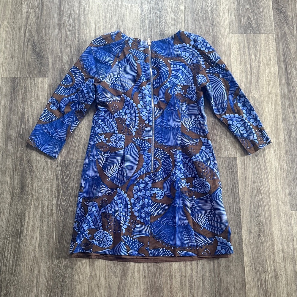 Elizabeth McKay Shift Dress  In Blue and Brown Asian Modern Bold Prints - Picture 4 of 8